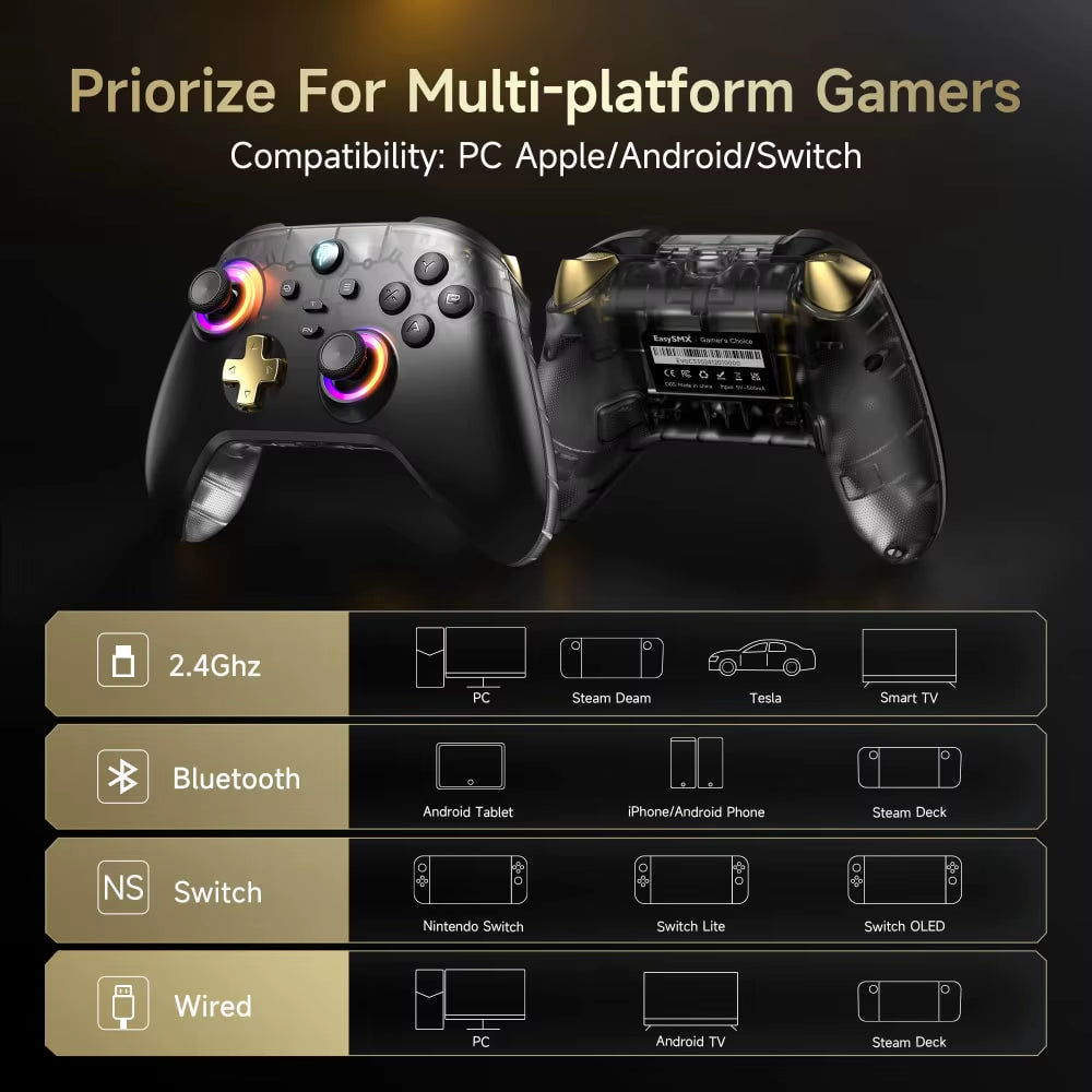 Easysmx D05 Wireless Gamepad Controller Compatible with Pc/Ns/Tv/Phone with Charging Dock RGB Hall Effect Joysticks Triggers