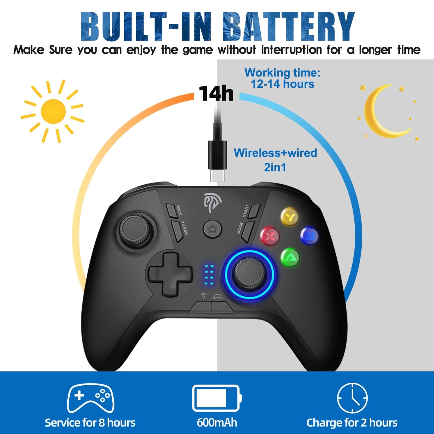 Wireless PC Controller for Pc/Ps3/Android TV/TV Box, with 4 Programmable Buttons, 14 Hrs Playtime