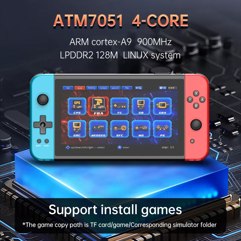 X70 Handheld Game Console 7 Inch Video Game Players Supports 2 USB Controllers PS1 Game Connect to an HD TV