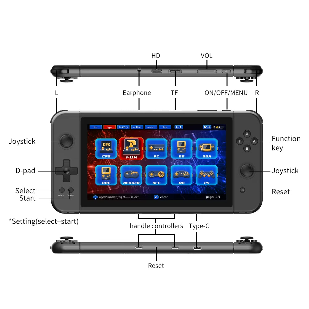 X70 Handheld Game Console 7 Inch Video Game Players Supports 2 USB Controllers PS1 Game Connect to an HD TV