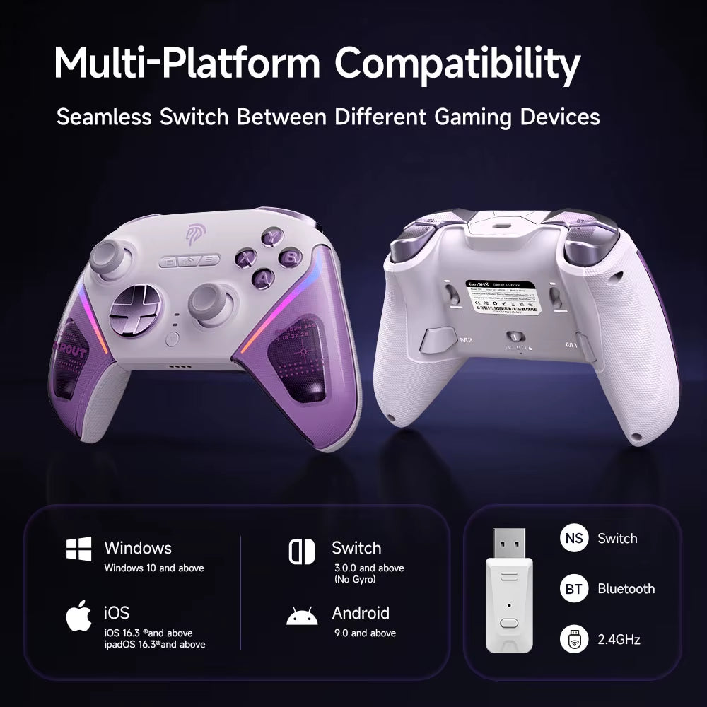 Easysmx D10 Wireless Gamepad Bluetooth RGB Controller for Pc/Switch/Phone/Steam, TMR Sticks Joystick Hall Effect Micro Triggers