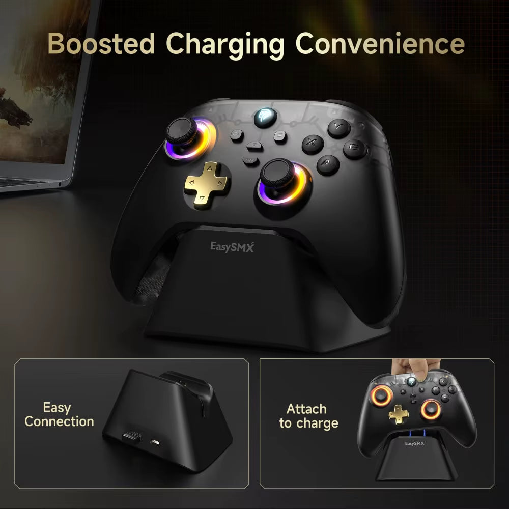 Easysmx D05 Wireless Gamepad Controller Compatible with Pc/Ns/Tv/Phone with Charging Dock RGB Hall Effect Joysticks Triggers