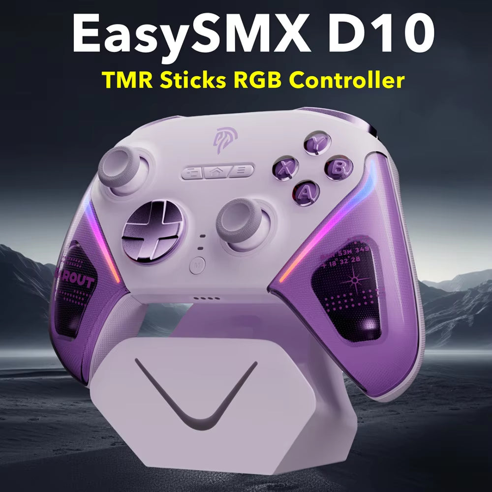 Easysmx D10 Wireless Gamepad Bluetooth RGB Controller for Pc/Switch/Phone/Steam, TMR Sticks Joystick Hall Effect Micro Triggers