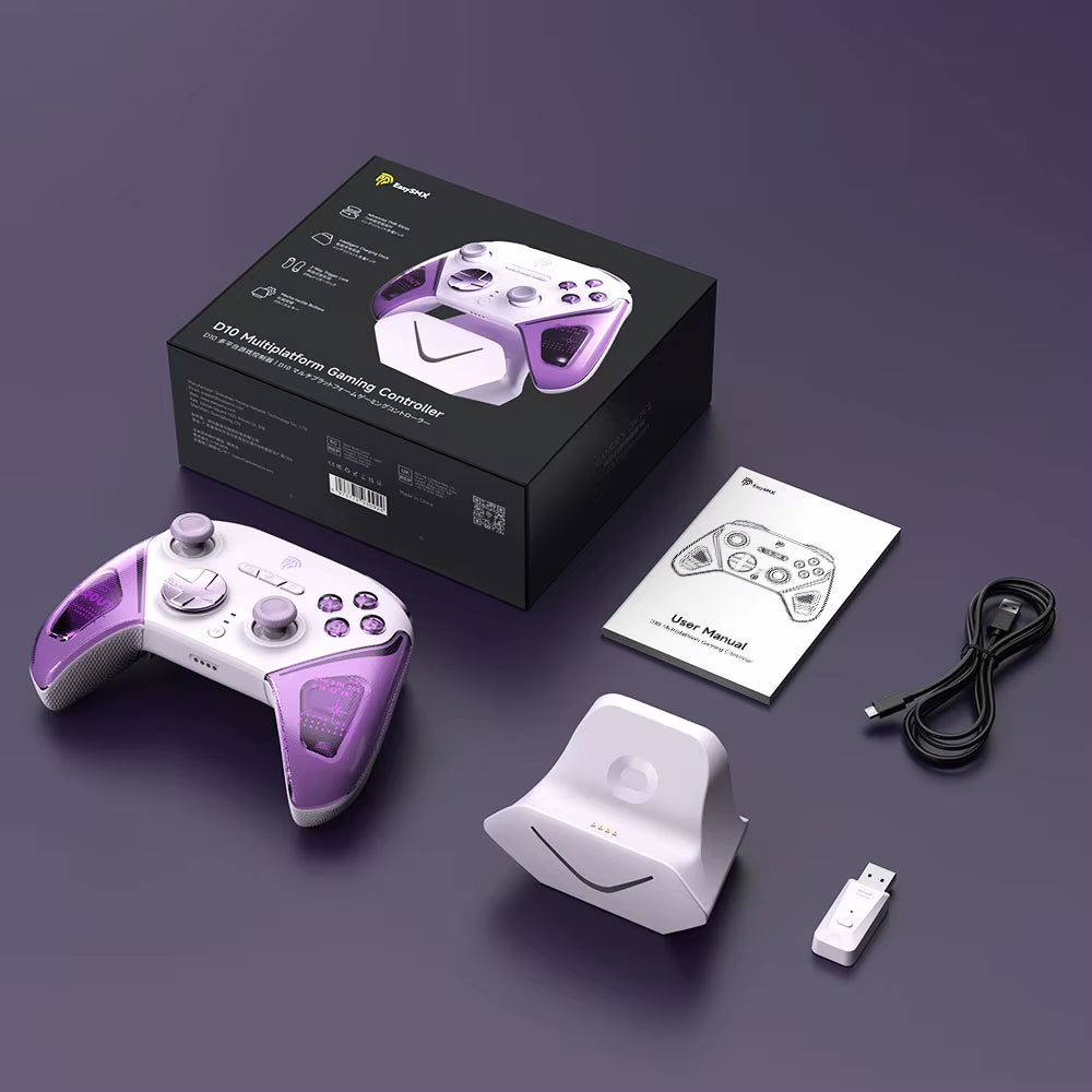 Easysmx D10 Wireless Gamepad Bluetooth RGB Controller for Pc/Switch/Phone/Steam, TMR Sticks Joystick Hall Effect Micro Triggers