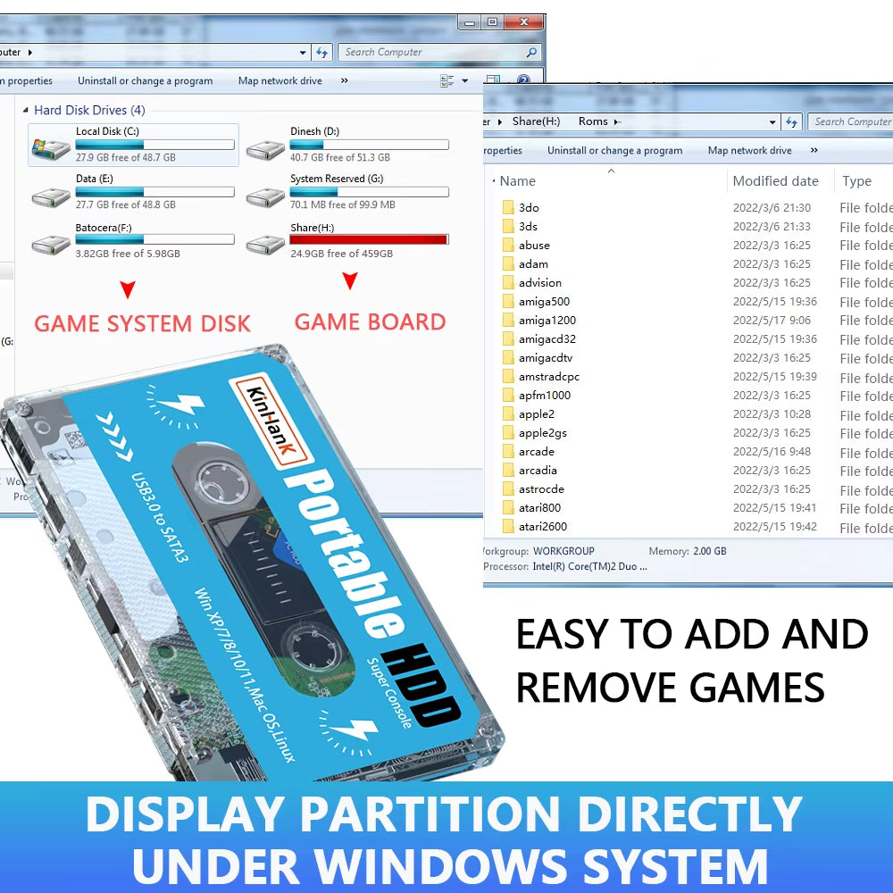 Batocera 500G Gaming Hard Drive with 110000 Retro Games for Super Console X PC for Ps2/Sega Saturn/Game Cube/Wii/Dc External HDD